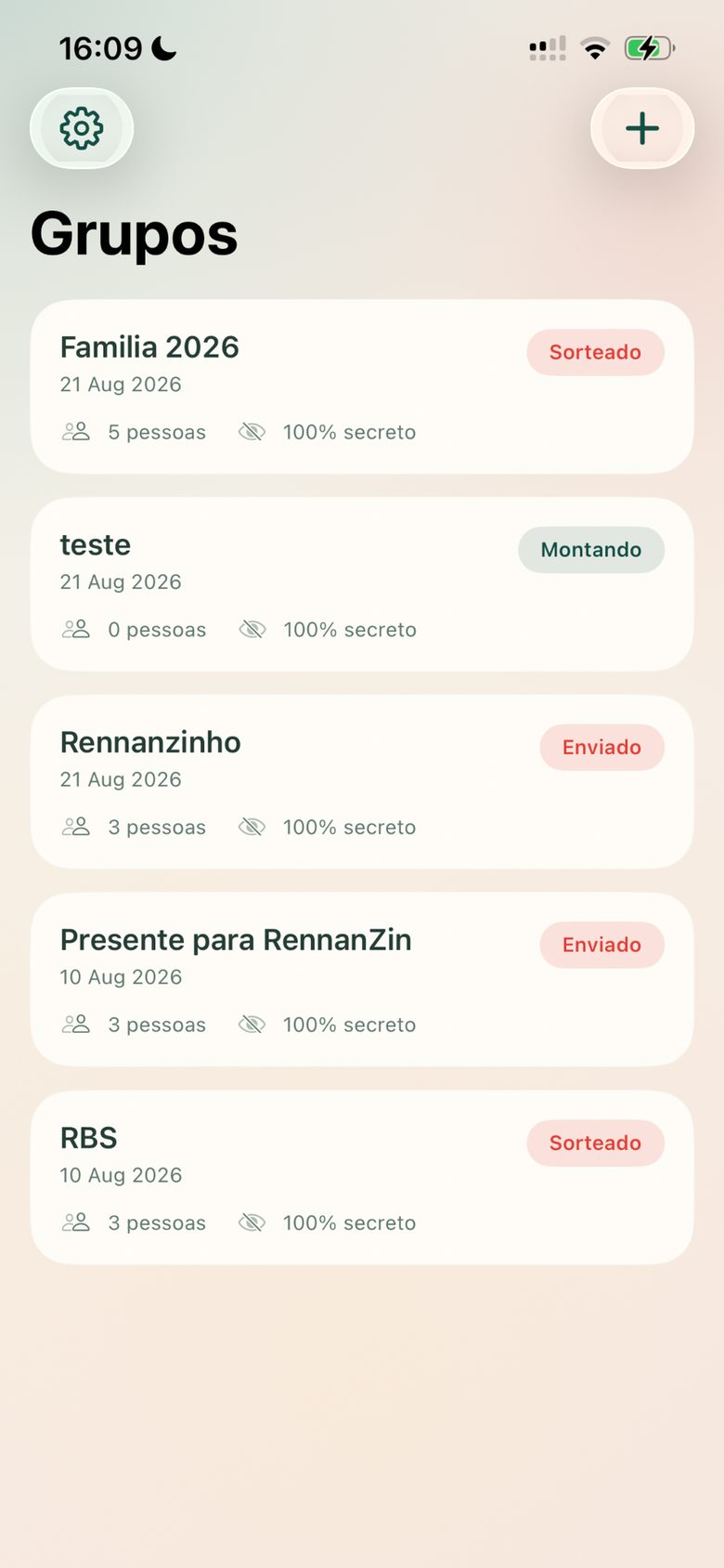 Lista de grupos no Papelito